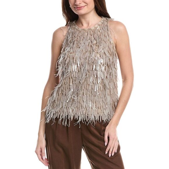 Brunello Cucinelli Mens Feather & Sequin Silk Blouse - Picture 1 of 3